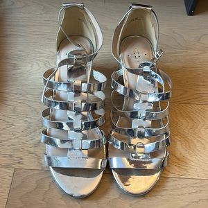 Free people vegan leather silver block heel sandal
